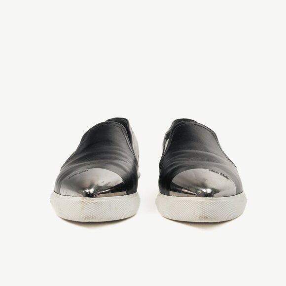 Miu Miu Black Metal-Cap-Toe Slip-On Sneakers - Picture 3 of 12